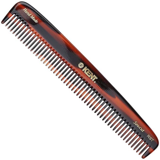 Kent R9T All Coarse Hair Detangling Comb Wide Teeth Dressing Table for Thick Curly Wavy Hair. Detangler Comb for Grooming and Styling, for Beard and Mustache, Handmade Saw-Cut and Polished