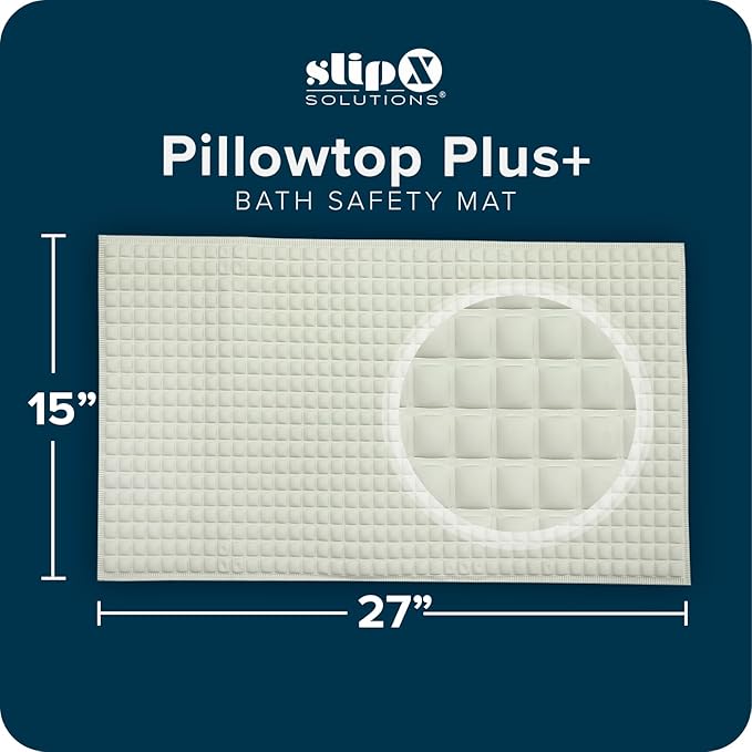 SlipX Solutions Pillow Top Cushioned Bath Mat, Non Slip Comfort Underfoot, 700 Air-Filled Pillows, Soft Shower Mat, Strong Suction Cups, Cream