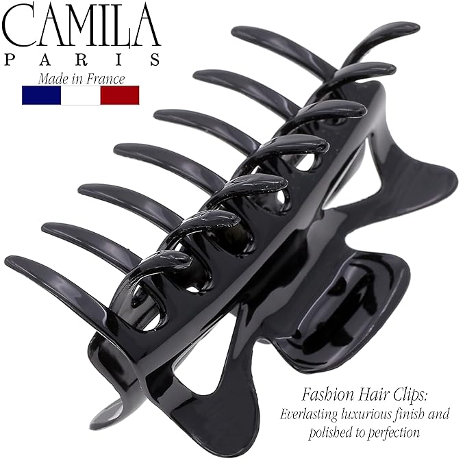 Camila Paris CP47 French Hair Clip for Women, 3.5 inch Black for Thick Volume Hair, Girls Hair Claw Clips Jaw, Durable Styling Hair Accessories for Women, Strong Hold No Slip Grip, Made in France