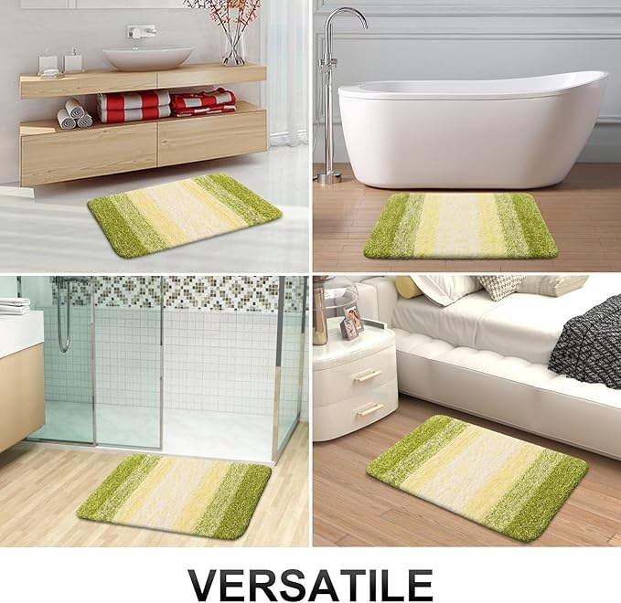 OLANLY Bathroom Rug Set 2 Piece, Soft Absorbent Microfiber Bath Rug Set, Non-Slip, Machine Wash Dry, Plush Shaggy Bath Mats for Bathroom (30"x20"+24"x16", Olive Green)