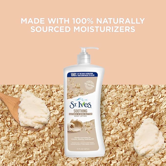 St. Ives Soothing Hand & Body Lotion for Women with Pump, Daily Moisturizer Oatmeal and Shea Butter for Dry Skin, Made with 100% Natural Moisturizers, 21 fl oz, 4 Pack
