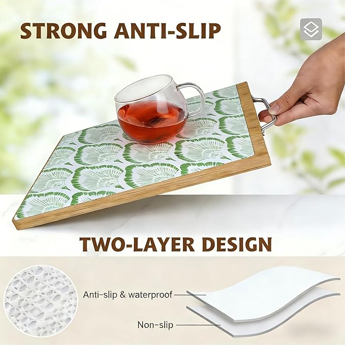Shelf and Drawer Liner, 17in x 30FT Double Layer PVC Non-Adhesive Non-Slip Waterproof, Green Leaf for Kitchen Cabinets, Pantry, Bathroom, Dresser with Knife and Tape Measure