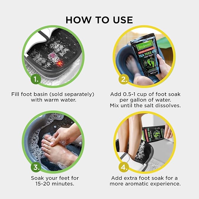 DAILY REMEDY 4-Pack Foot Soak Set - 2 Extra Strength Tea Tree Oil & 2 Citrus Detox - Made In USA - Soothes Tired Feet, Athletes Foot, Stubborn Foot Odor, Softens Calluses & Refreshes & Detoxifies
