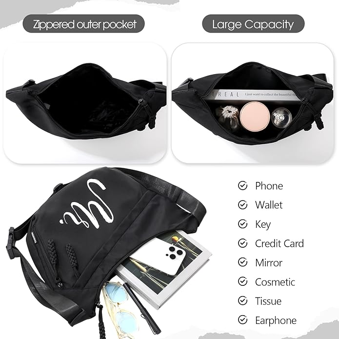 2 Pcs Wedding Gift Mr Mrs Crescent Bag Mr Mrs Travel Sling Crossbody Bag with Adjustable Strap for Bride Groom Couple Bridal Shower Engagement Bachelorette Party Honeymoon Gifts, Black White