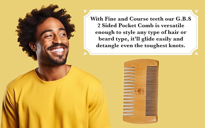 G.B.S 2-Sided Dual Action Fine and Coarse Teeth Beard Comb Wood Durable, Pack of 3