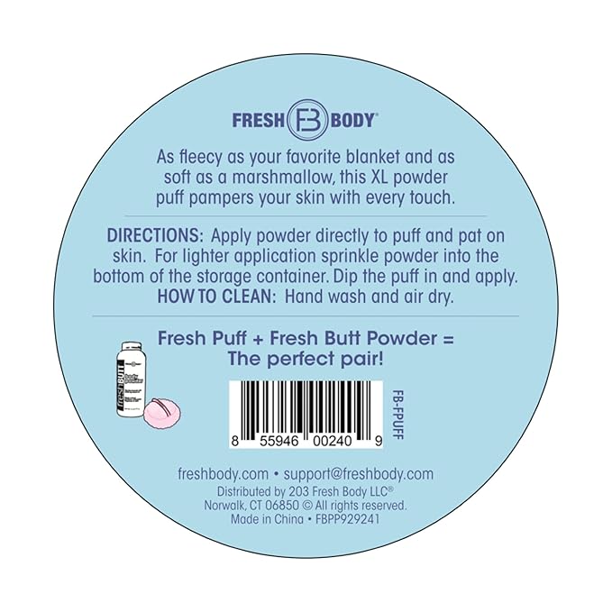 Fresh Puff, XL Powder Puff for Body Powder Applicator, (5" x 3") with Storage Box - Powder Sold Separately
