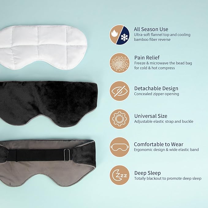 Mr. Sandman Weighted Eye Mask for Sleeping, Blackout Sleep Mask, Reversible Cool & Cozy Compress for Dry Eyes, Headache Migraine Relief, Eye Cover for Travel, Gifts for Women & Men, 0.5 lb, Black
