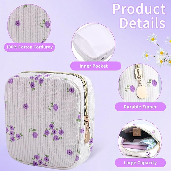 2-Pack Period Bag for Women Girls, Portable Corduroy Sanitary Napkin Storage Bag Period Pouch Small Discreet Menstrual Pouch, Sanitary Pads Bag Period Kits Tampons Holder for First Period