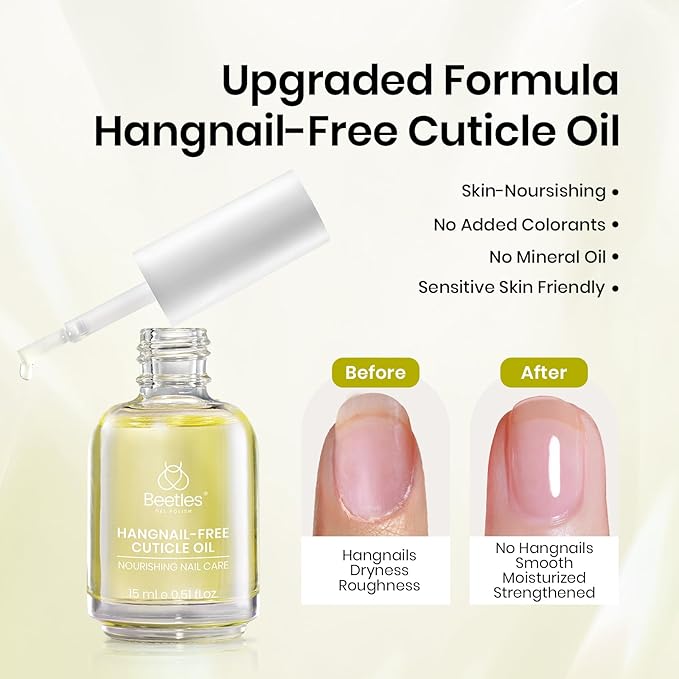 Beetles Gel Base and Top Coat & Cuticle Oil Set, 3Pcs 15ml Cuticle Protectors Kit No Wipe Glossy Shine Long Lasting Oil Care for Dry Damaged Cuticles Gifts for Women