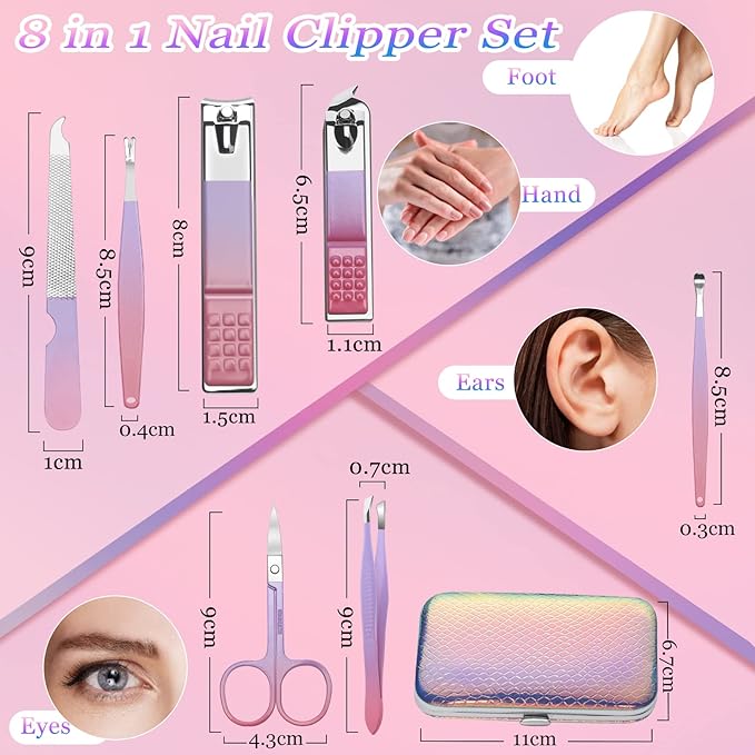 Aceoce Manicure Set Women Nail Clippers Professional Manicure Pedicure Kit Stainless Steel Nail Cutter Grooming Kit Personal Care Tool with Travel Case Gifts for Women Her Valentine's Day Mother's Day
