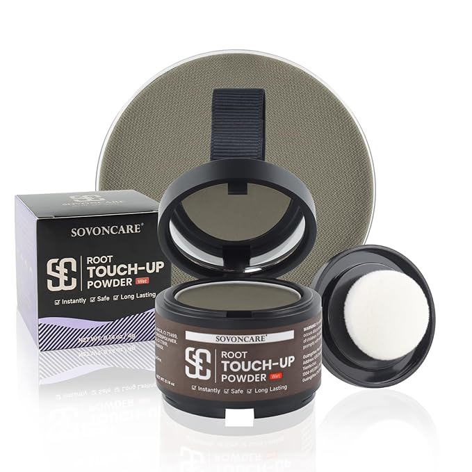 Root Touch Up Powder for Women - SOVONCARE Wet Hairline Powder to Cover Gray Hair, Thinning Hair & Bald Spots, Waterproof Hair Color Cover Up（Medium Brown 0.14 Oz）