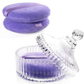 3Pcs Extra Large Body Powder Puff & Luxury 6" Glass Jar Dusting Powder Container with Puff for Women Bath Powder Puffs Perfect for Talcum or Loose Powder (Light Purple)