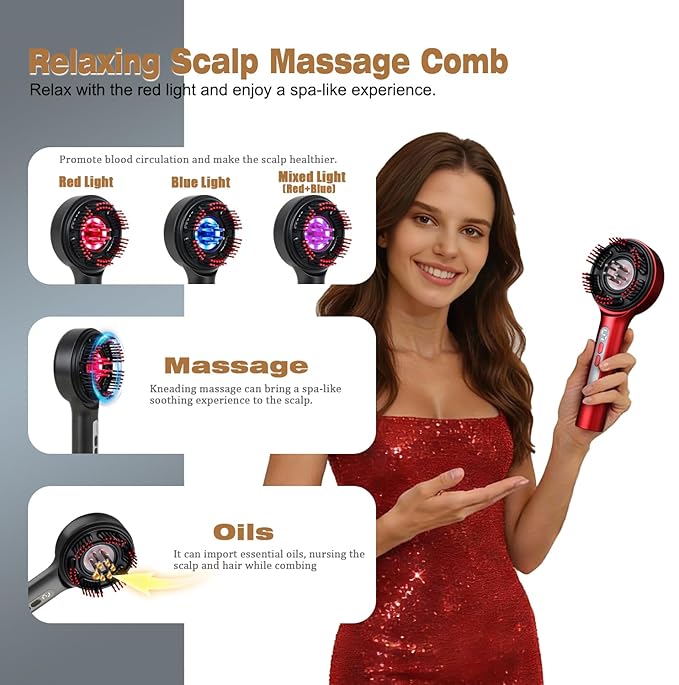 Hair Scalp Massager Comb - Rechargeable Cordless Portable Scalp Care Brush with Essential Oil Applicator, Gentle Scratching & Kneading Massage for Hair & Scalp Nourishment, Fit for Men & Women