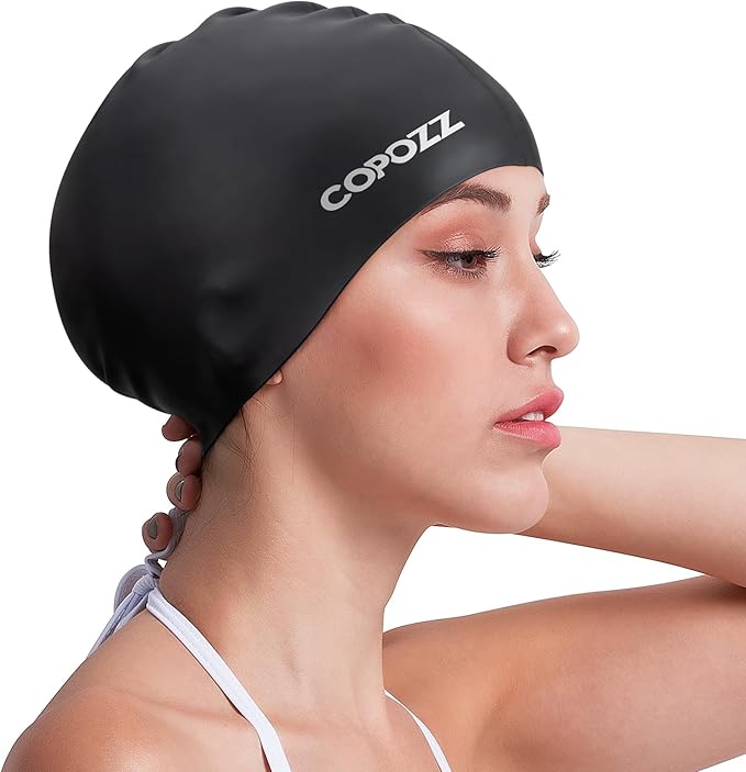 COPOZZ Women‘s Swim Cap for All Hair - Large, Comfortable Silicone Swimming Cap, Waterproof Design for Long, Short, Thick & Curly Hair | Secure & Comfortable Fit