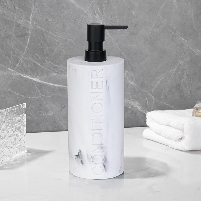 Conditioner Dispenser Luxurious Refillable Pump Bottle with Embossed Text, Durable Construction for Bathroom and Kitchen