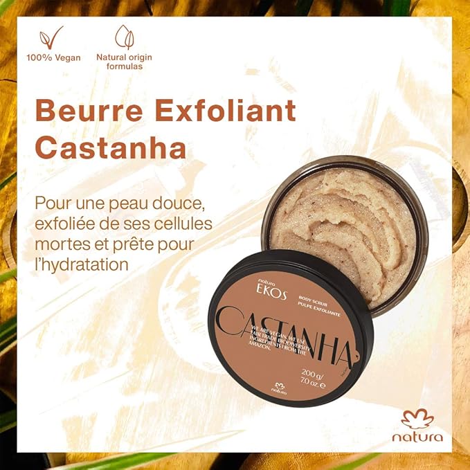 Natura Ekos Castanha Body Scrub – Exfoliating Sugar & Brazil-nut Oil Body Polish – 100% Vegan, Fair-Trade, Eco-Packaged – Dry & Sensitive Skin Moisturizer – Hydrating & Revitalizing, 7 oz (200 g)
