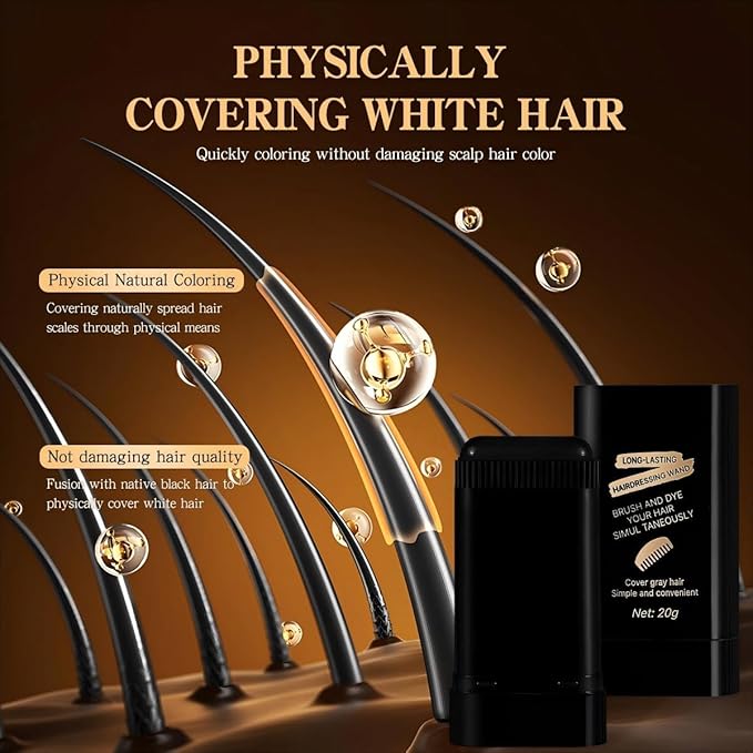2-in-1 Hair Color Stick & Comb, Long-Lasting Waterproof Color,Sweat-Proof, Quick Root Touch-Up, Coloring Tool – For Women & Men (Black-2PCS)