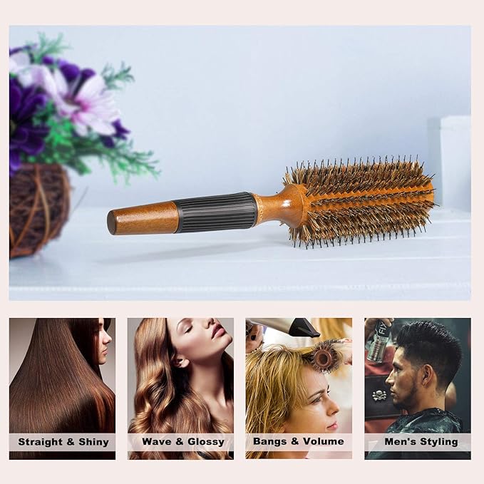 BESTOOL Round Brush for Drying, Boar Bristle Hair Brush, Large Round Style Brush for Women and Men, Smoothing, Curling, Adding Shine (2.5 Inch)