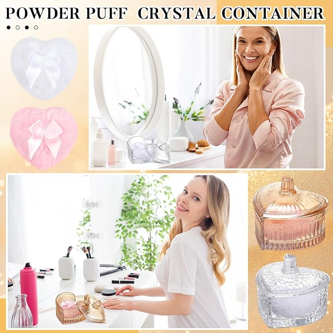 Tioncy 4 Pcs Large Body Powder Puff and Container Extra Large Body Powder Puff Dish Soft Washable Reusable Fluffy Makeup Sponge Wet Dry(Heart,Amber and Clear)