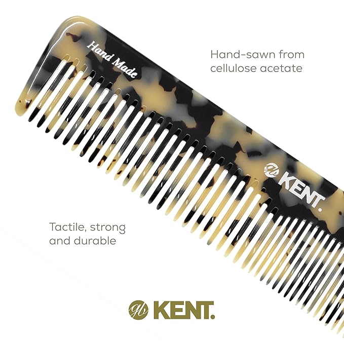 Kent 16T TW Fine and Wide Tooth for Daily Grooming,Handmade Styling Comb for All Hair Types,Wet or Dry Hair Detangling Comb for Men and Women,Saw Cut Hand Polished,Made in England