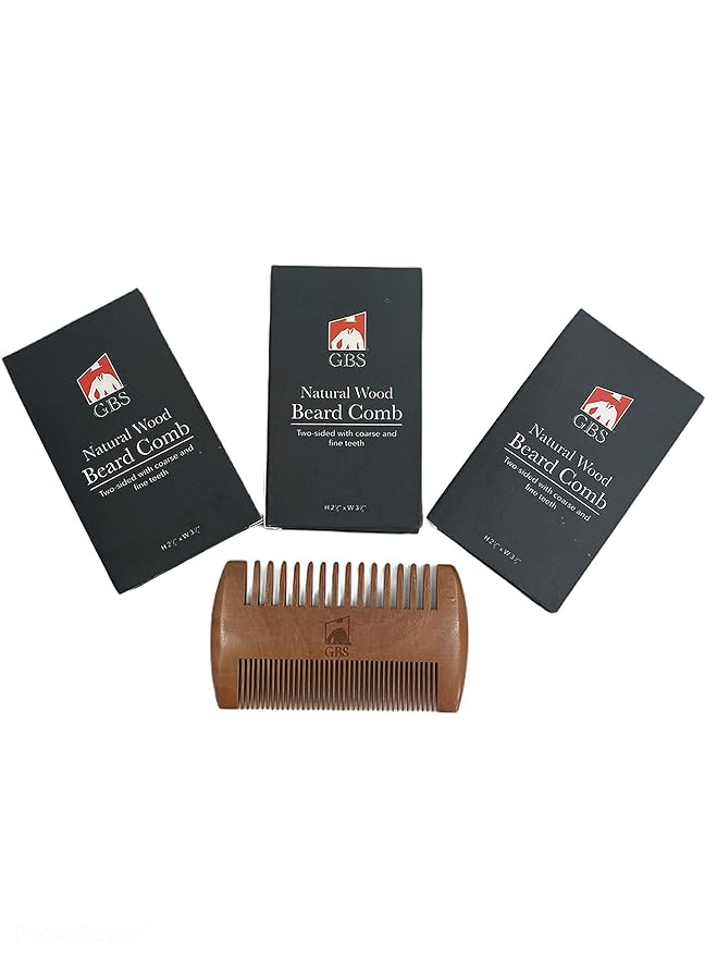 G.B.S 2-Sided Dual Action Fine and Coarse Teeth Beard Comb Wood Durable, Pack of 3