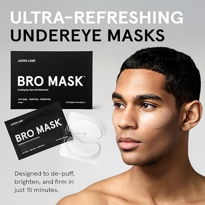 JAXON LANE BRO MASK Under Eye Patches for Men with Hydrogel (2 x 6 pairs) - Anti-Aging Korean Eye Masks for Dark Circles and Puffiness- Puffy Under Eye Treatment - Perfect Skin Care for Men