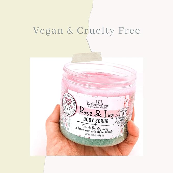 Bella & Bear Rose & Ivy Body Scrub - Vegan & Cruelty-Free Oil-Free Exfoliator | Polish Your Skin to Perfection | 6.7oz of Floral Bliss for All Women