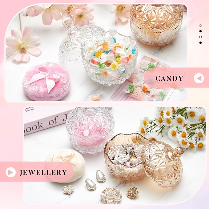 Tioncy 4 Pcs Large Body Powder Puff and Container Extra Large Body Powder Puff Dish Soft Washable Reusable Fluffy Makeup Sponge Wet Dry(Diamond,Amber and Clear)