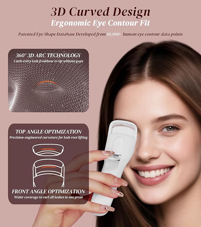 Heated Eyelash Curler, Eyelash Curlers with 3 Temp Settings, 10S Quick Heat-Up, 24H Long-Lasting Natural Curl, Type-C Recharge, Mini Electric Eyelash Curler for Women - White