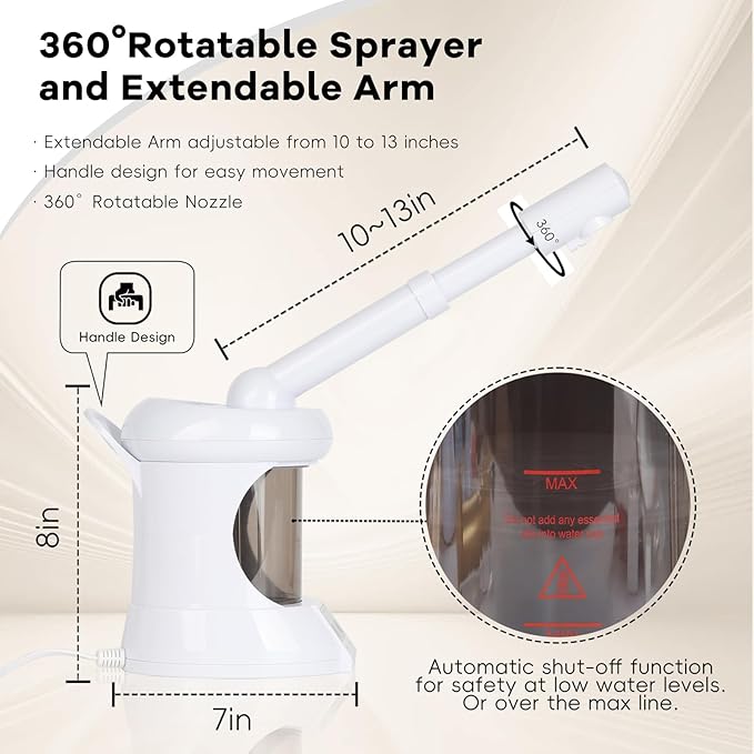 Facial Steamer, Facial Steamer Professional Tabletop with Extendable Nozzle, Portable Nano Ionic Face Steamer for Home Use（White）