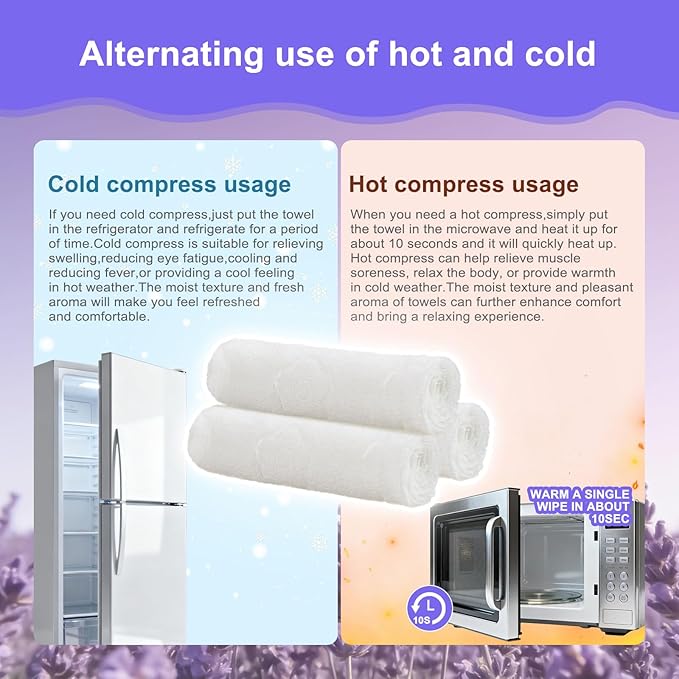 Moist Cotton Towel Bulk Moist Towelettes Individually Wrapped 8.7" x 8.7",White Towel Services,Refreshment Pre Moistened Towels Lavender Lemon Mint Unscented Peach Rose Coconut for Sport Spa (28)