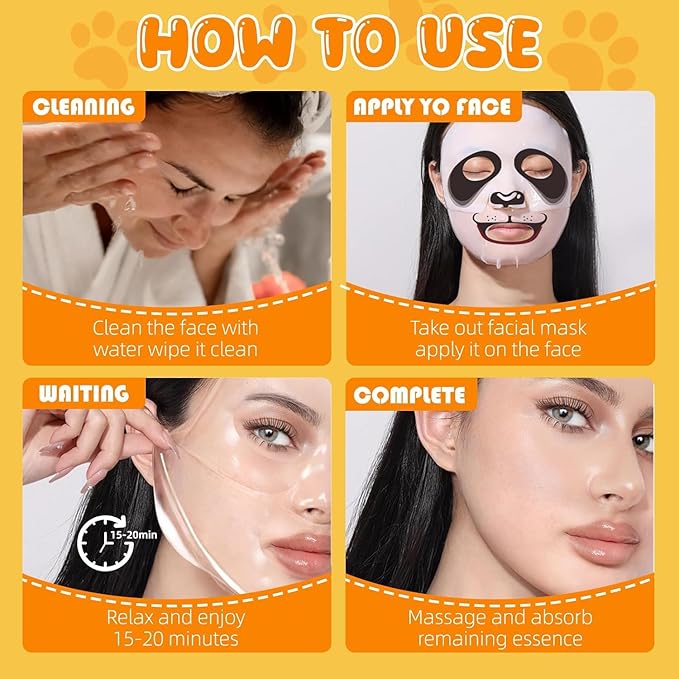 6 Packs Animal Character Facial Masks, Deep Hyrating Spa Masks for All Skin Types, Gift for Kids' Birthady Party, Girl's Night, Enjoy Skincare Life