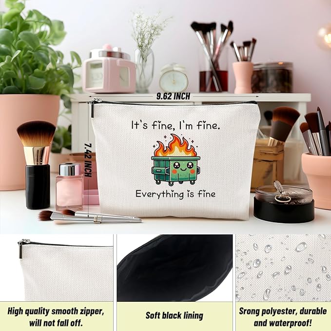 White Elephant Gifts Funny Dumpster Fire Makeup Bag, Employee Appreciation Gifts Cosmetic Bags, Inspirational Encouragement Gift for Women Girls Coworker Friends Toiletry Pouch Makeup Pouch