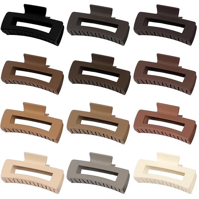 4.1 Inch Large Hair Claw Clips 12 Pcs Big Claw for Thick Hair Square Hair Clips Jumbo Jaw Clips Bulk Hair Accessories for women and Girls (Regular)