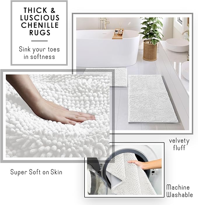 Clara Clark White Bathroom Set - Bathroom Sets with Shower Curtain and Rugs, 26PC Bathroom Accessory Set, Shower Curtain Set with Adhesive Corner Shower Caddy Hanging & Soap Dispenser
