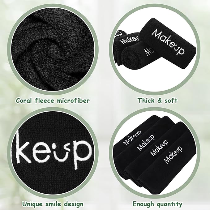 Shimeyao 13x13 Inch Black Makeup Towels Bulk Reusable Makeup Washcloths for Face Facial Remover Washcloths Absorbent Cotton Towel for Salon Spa Women Skin Care(6 Pcs,Smile Pattern)