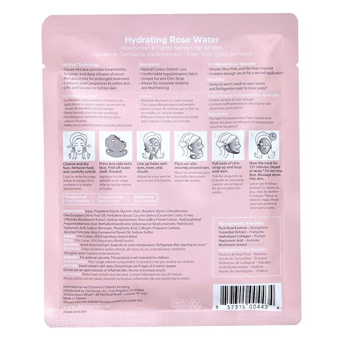 LACE YOUR FACE Patented Compression Facial Mask, AS SEEN ON SHARK TANK, Reusable Biodegradable Cotton Anti Aging Skin Care, Hydrating Rose Water, Single