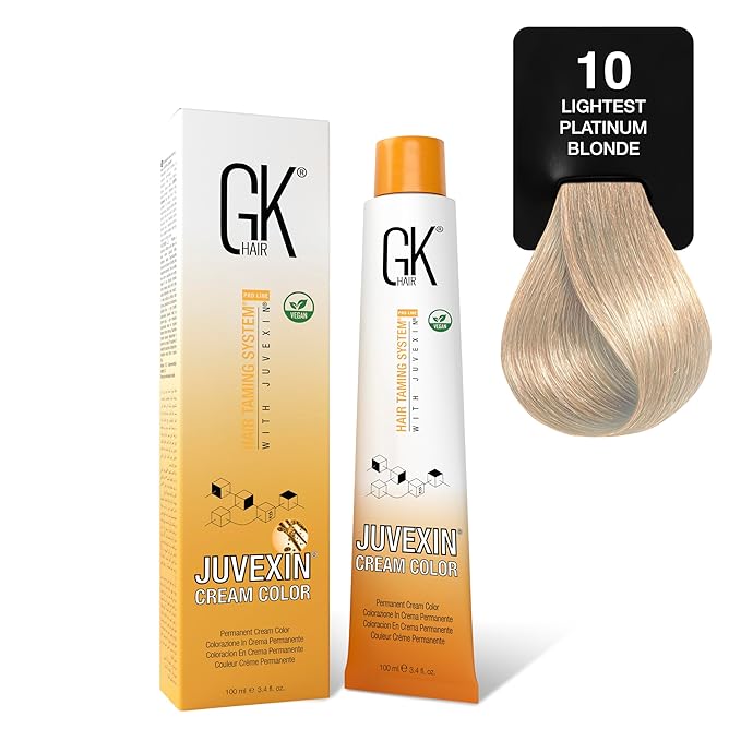 GK HAIR Color Cream 10.0 Lightest Platinum Blonde – 100% Grey Coverage | Semi, Demi or Permanent Results | 8–10 Vol Semi | 20-30-40 Vol Permanent – Salon Quality Hair Dye – For Women & Men 3.4 Oz