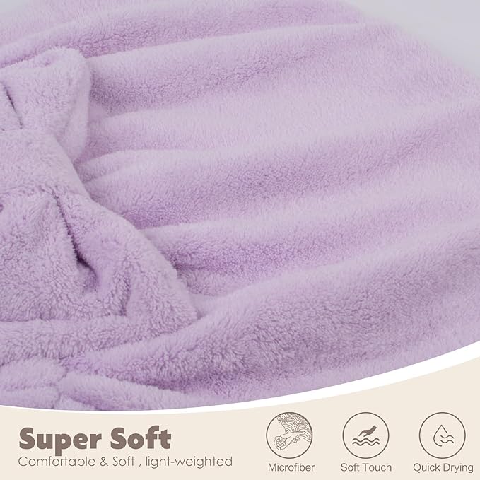 SUNLAND Large Microfiber Hair Drying Caps with Bow Knot Fast Drying Shower Cap Soft and Absorbent hairWrap Hair Turban Bath Caps for Curly Thick and Wet Hair