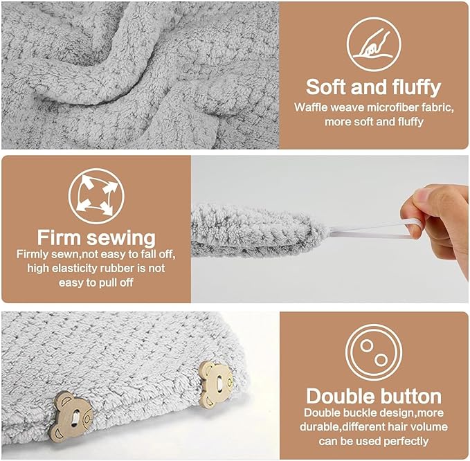 3Pcs Hair Towel Caps, Fast Drying Hair Drying Caps Towel Turban Wrap, for Speedy Drying, Styling, and Deep Conditioning, Travel-Friendly and Lightweight, for Wet Hair Women