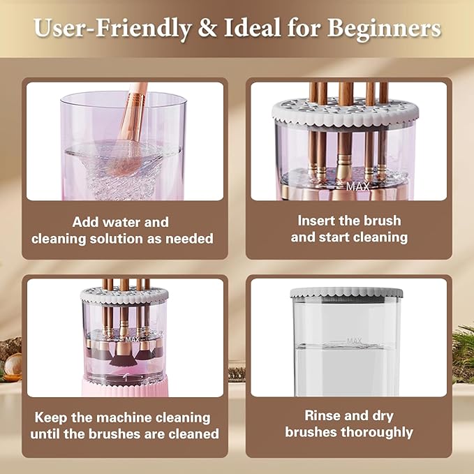 Automatic Makeup Brush Cleaner, Makeup Brush Cleaner Machine, Make Up Brush Cleaner Suitable for Various Sizes of Makeup Brushes,Cleaning and Drying 2 in1 Electric Makeup Brush Cleaners.