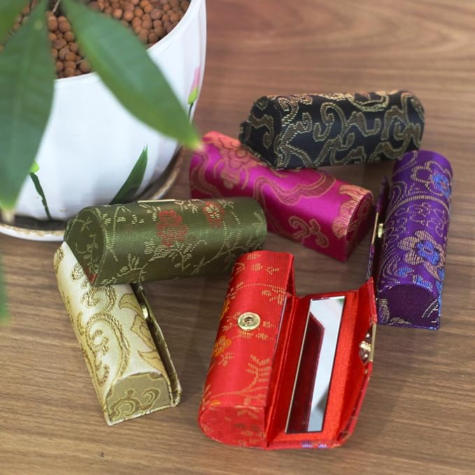 MIAO JIN 12PCS Lipstick Case with Mirror Bulk, Small Lipstick Holder for Purse, Storage Box Mini Floral Jewelry Cosmetic Case (Random Color)