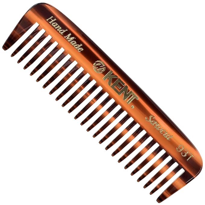 Kent 93T Tortoiseshell Wide Tooth Small Comb for Men's Mustache and Beard Grooming, Pocket Sized Detangler Travel Comb, Saw-Cut and Polished, Handmade in England