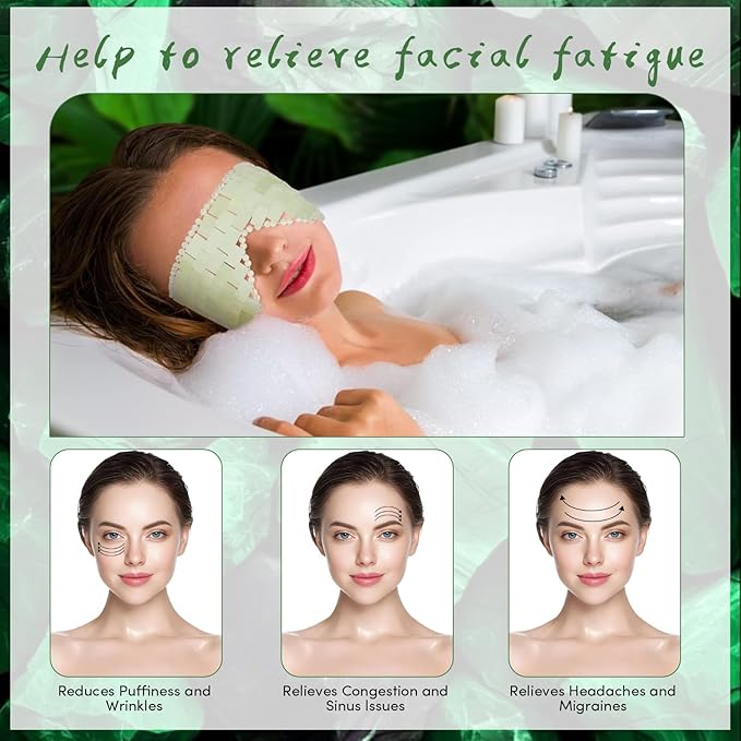 Jade Eye Mask, Facial Cooling Mask with 100% Real Jade for Hot & Cold Therapy, Reduce Wrinkles, Puffiness, Migraines, and Anti-Aging - Essential Crystal Eye Mask for Beauticians