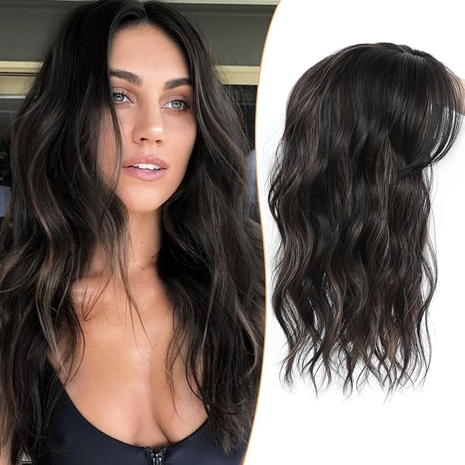 PANEWAY Hair Topper 16Inch Hair Toppers For Women with Thinning Hair 6.5’’x6.5’’ Ladies Wiglets Toppers Hair Pieces for Women - Dark Brown with Highlights