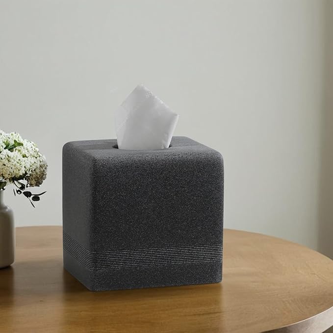 Tissue Box Cover Square, Resin Facial Tissue Holder Covers Cube Toilet Paper Holder Case Dispenser Home Decorative for Bathroom Kitchen Bedroom Living Room Office (Black)