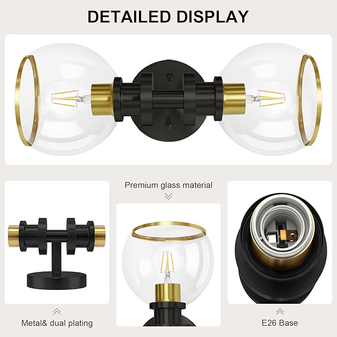 Modern Bathroom Light Fixtures,2-Light Vanity Lights Set of 2, Hardwired Sconces Wall Decor Set of 2, Modern Bathroom Wall sconces for Vanity Mirror Living Room Hallway
