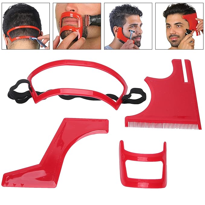 4Pcs Beard Shaping Tool Kit, Beard Shaper with Precise Templates for Men's Grooming, Hairline, Goatee or Neckline Styling