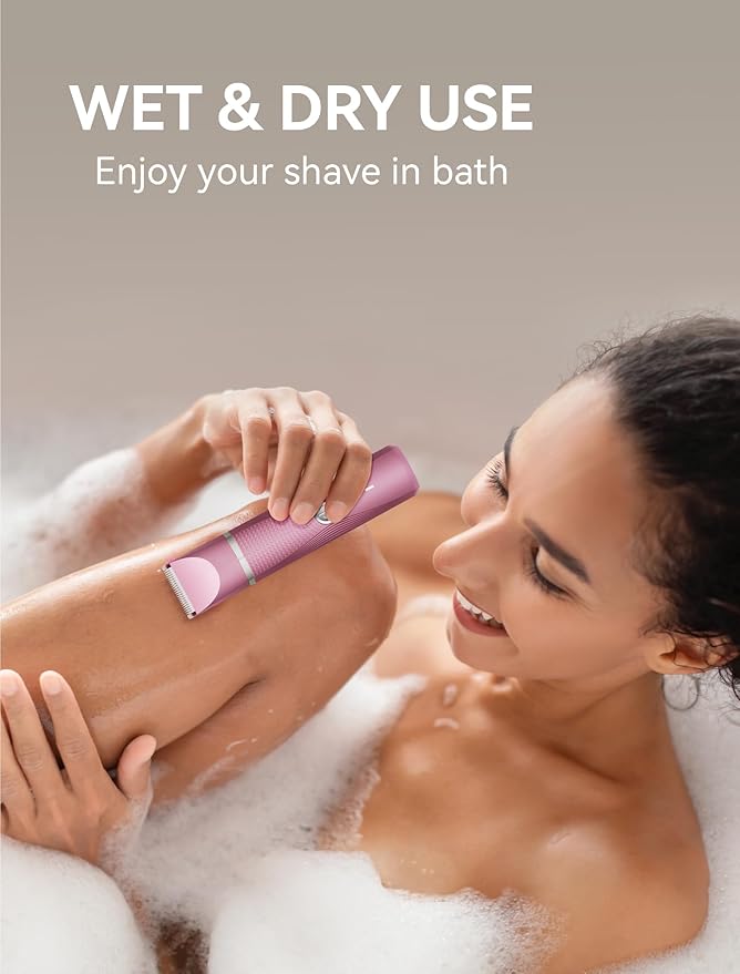 Pubic Hair Trimmer for Women-Unibono Bikini Trimmer, Replaceable 3-in-1 Electric Razors for Women, Electric Shaver in Poweverful Motor, Waterproof Personal Trimmer for Body Hair (Rose Red, RR-1)