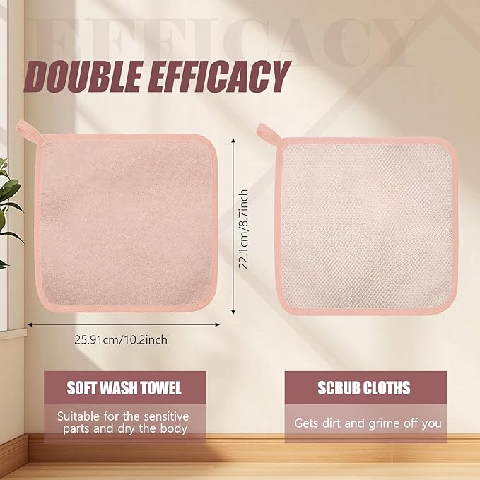 Tudomro 10 Pcs Exfoliating Washcloths Double Sided Man Wash Cloths Body Face Exfoliating Scrub Cloths for Shower Men Women (10.2 x 8.7 Inc,Macaron Color)